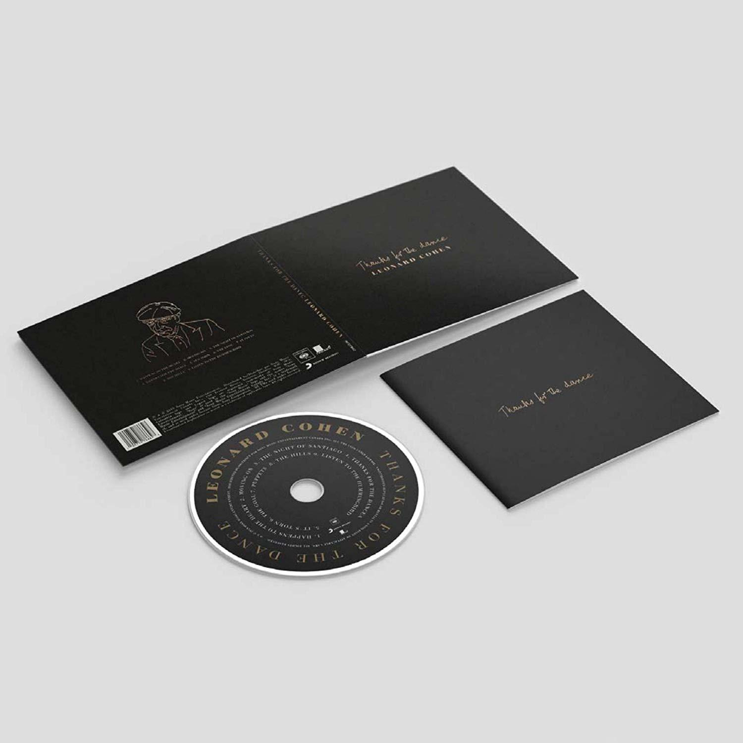 CD und Booklet für Leonard Cohens Album 'Thanks for the Dance' in schwarzem Case.