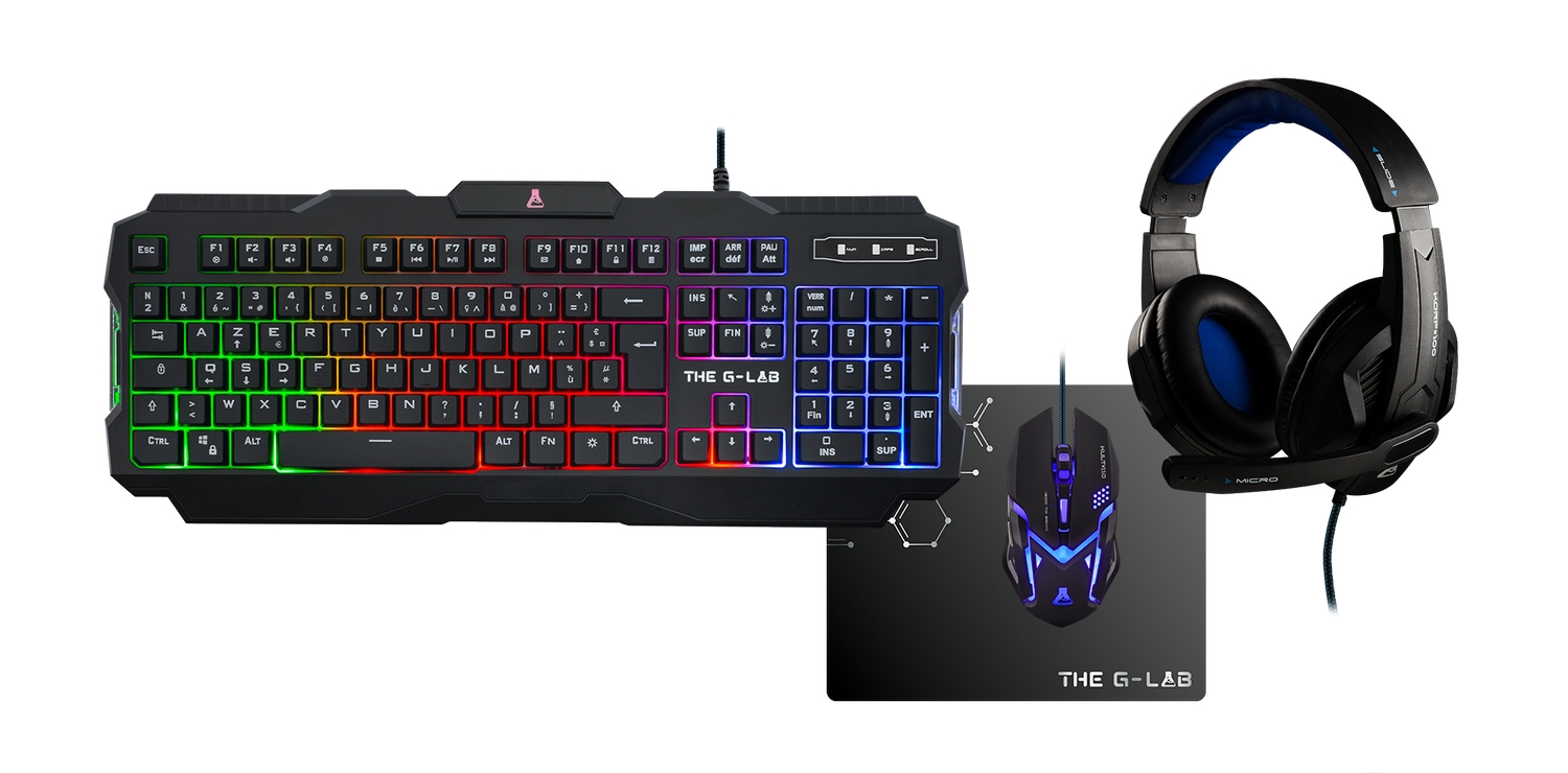 Pack gaming - The G-Lab Combo Teclado + Raton Retroiluminados+Auricular+Al