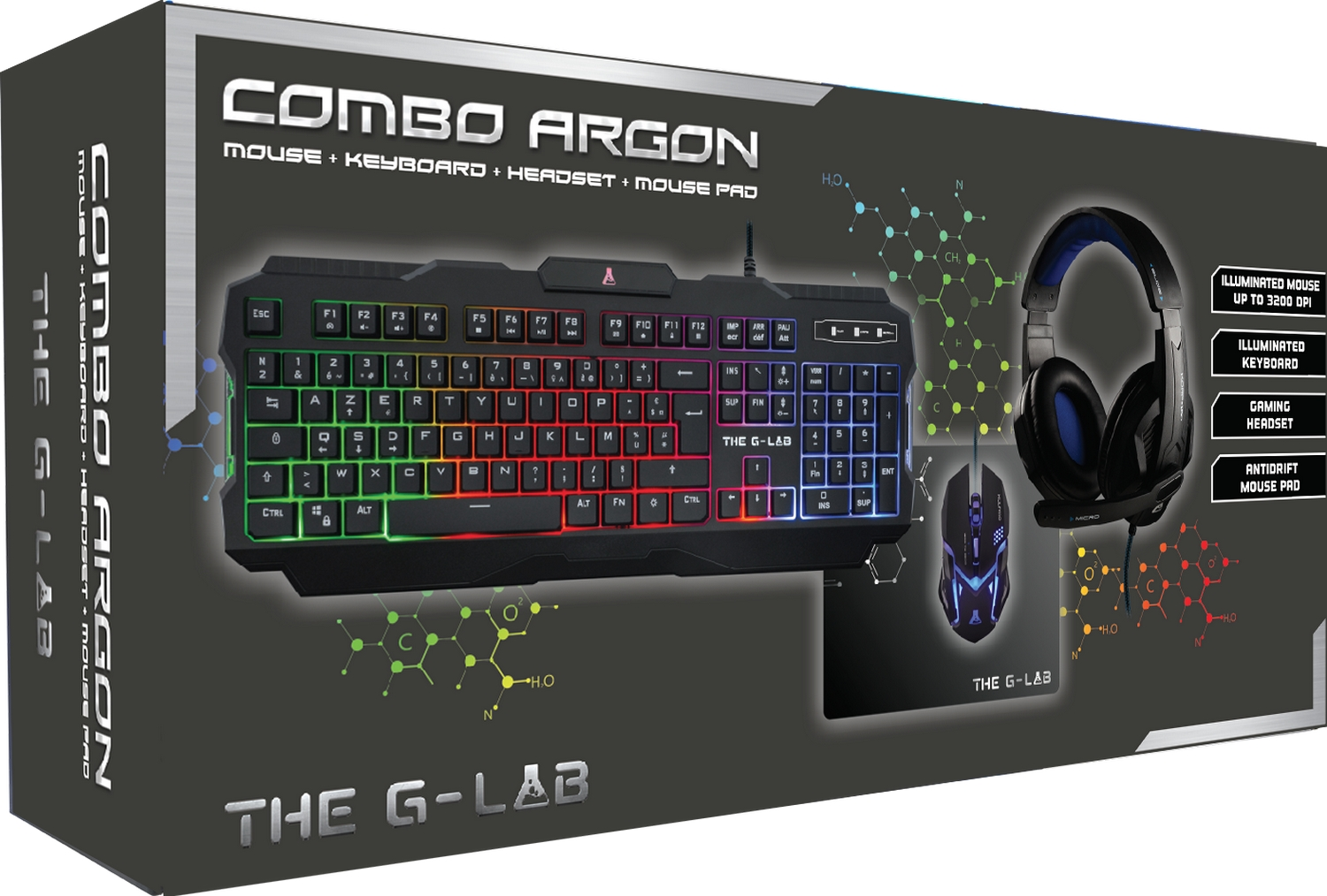 Pack gaming - The G-Lab Combo Teclado + Raton Retroiluminados+Auricular+Al