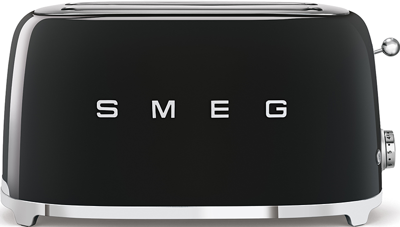 Grille-pain SMEG noir, détails chromés, avec cadran.