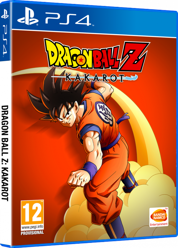 Jaquette du jeu Dragon Ball Z Kakarot PS4 avec Goku en position de combat orange.