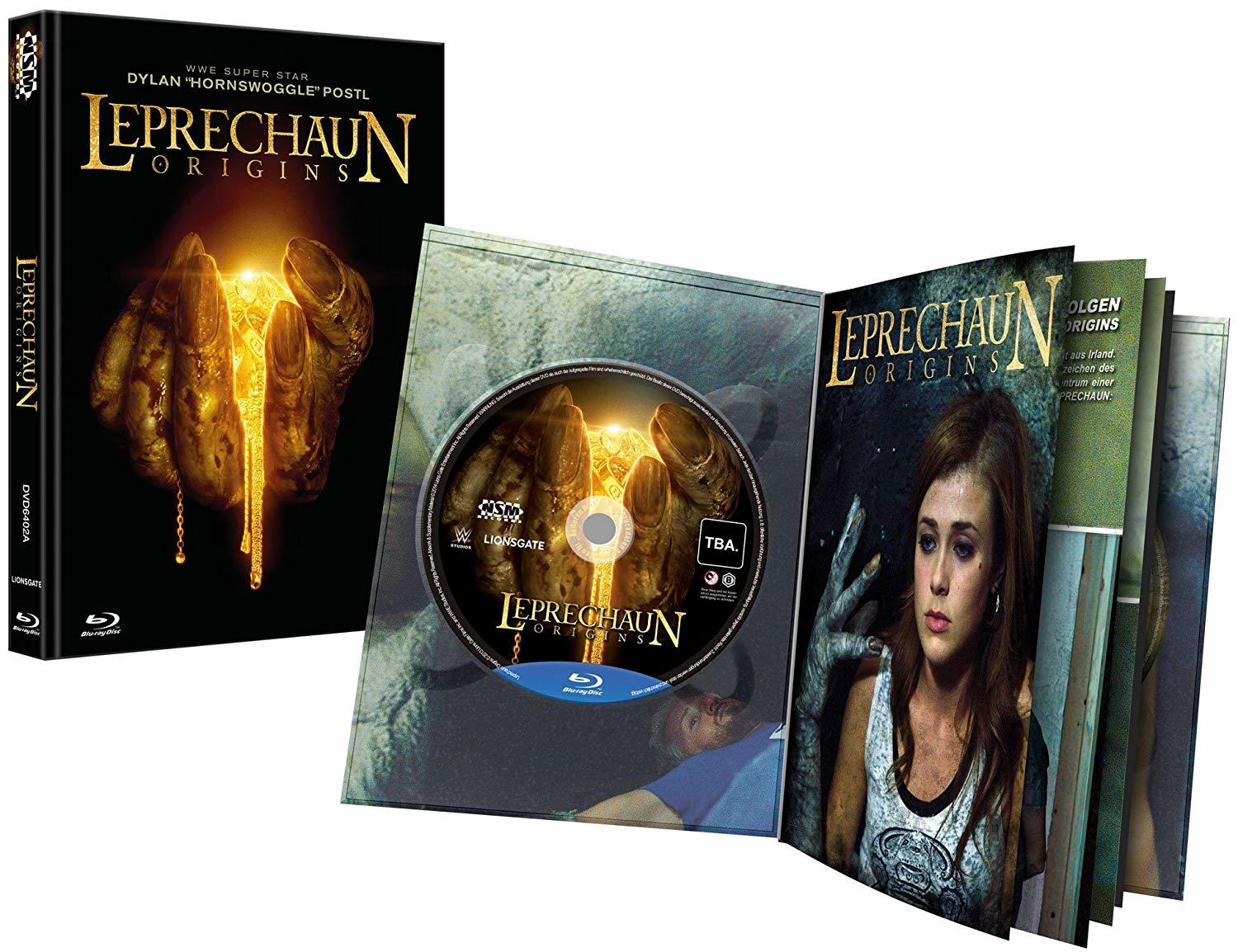 DVD-Hülle von Leprechaun Origins mit Kunstwerk von Kobold und Frau.