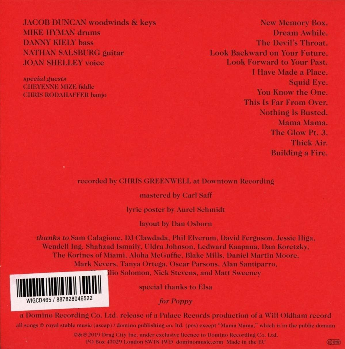 Dos d'un boîtier de CD avec noms et liste de chansons avec les noms des musiciens.