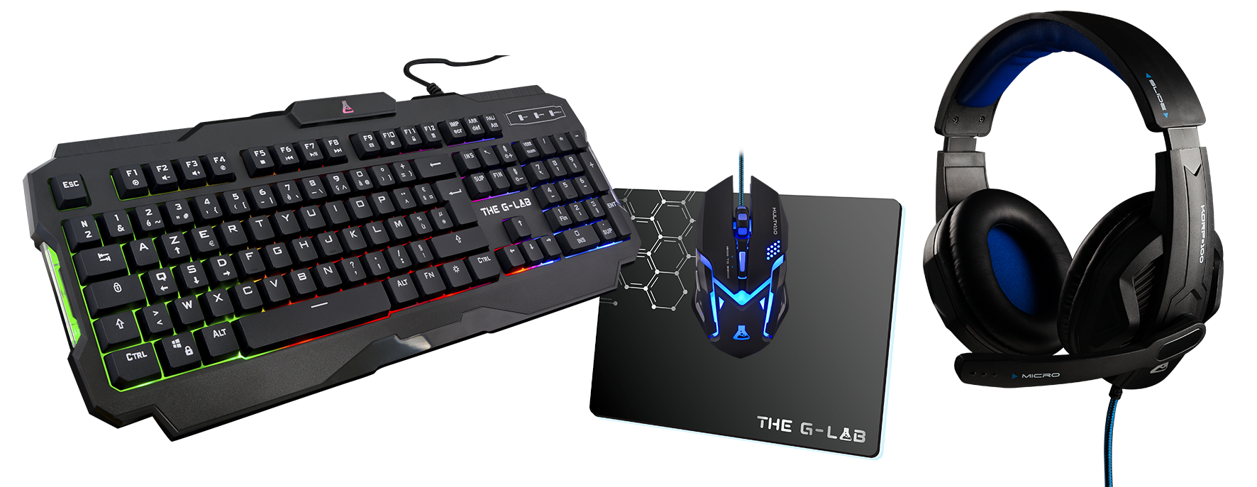 Pack gaming - The G-Lab Combo Teclado + Raton Retroiluminados+Auricular+Al