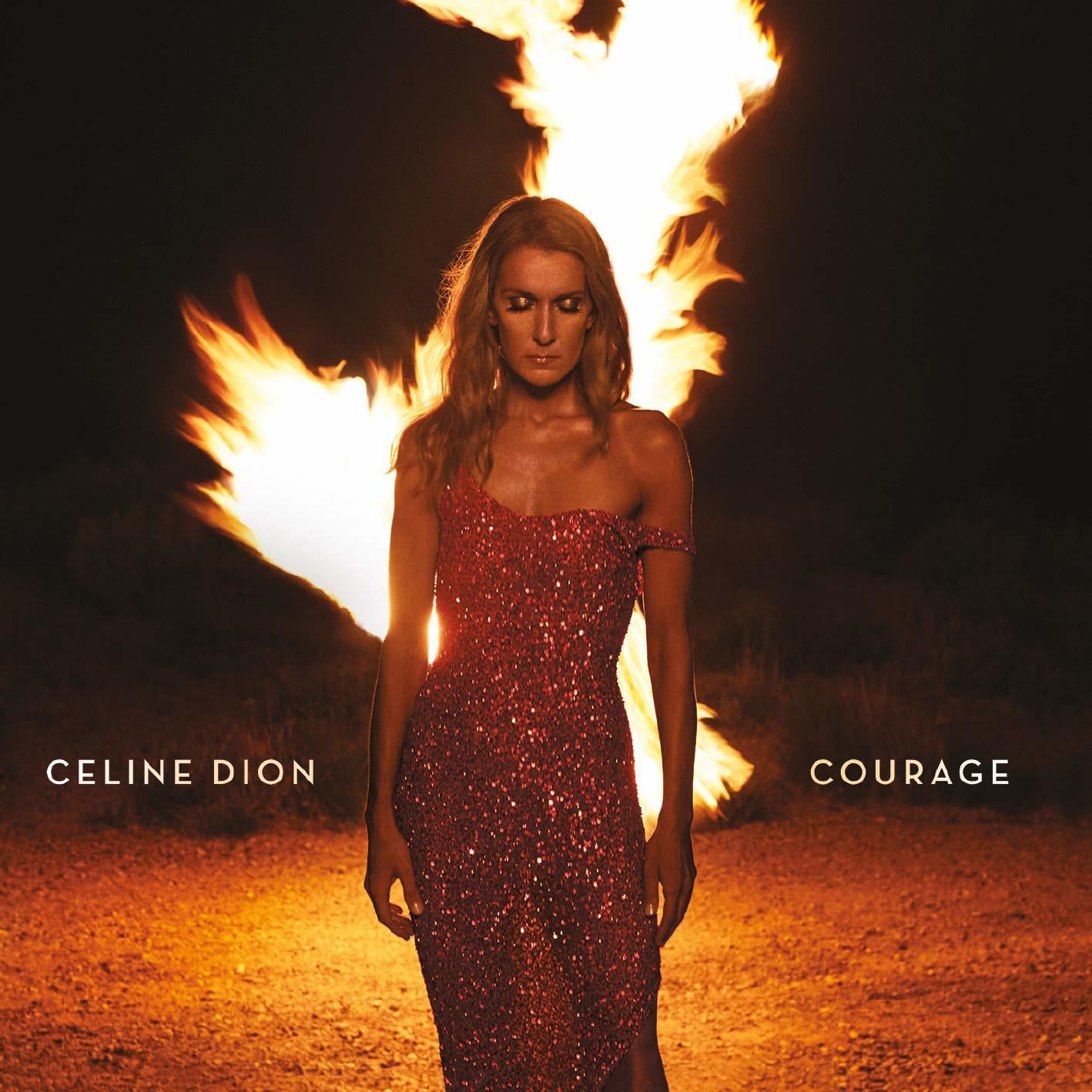 Celine Dion album borító. Nő piros ruhában, tűz a háttérben.