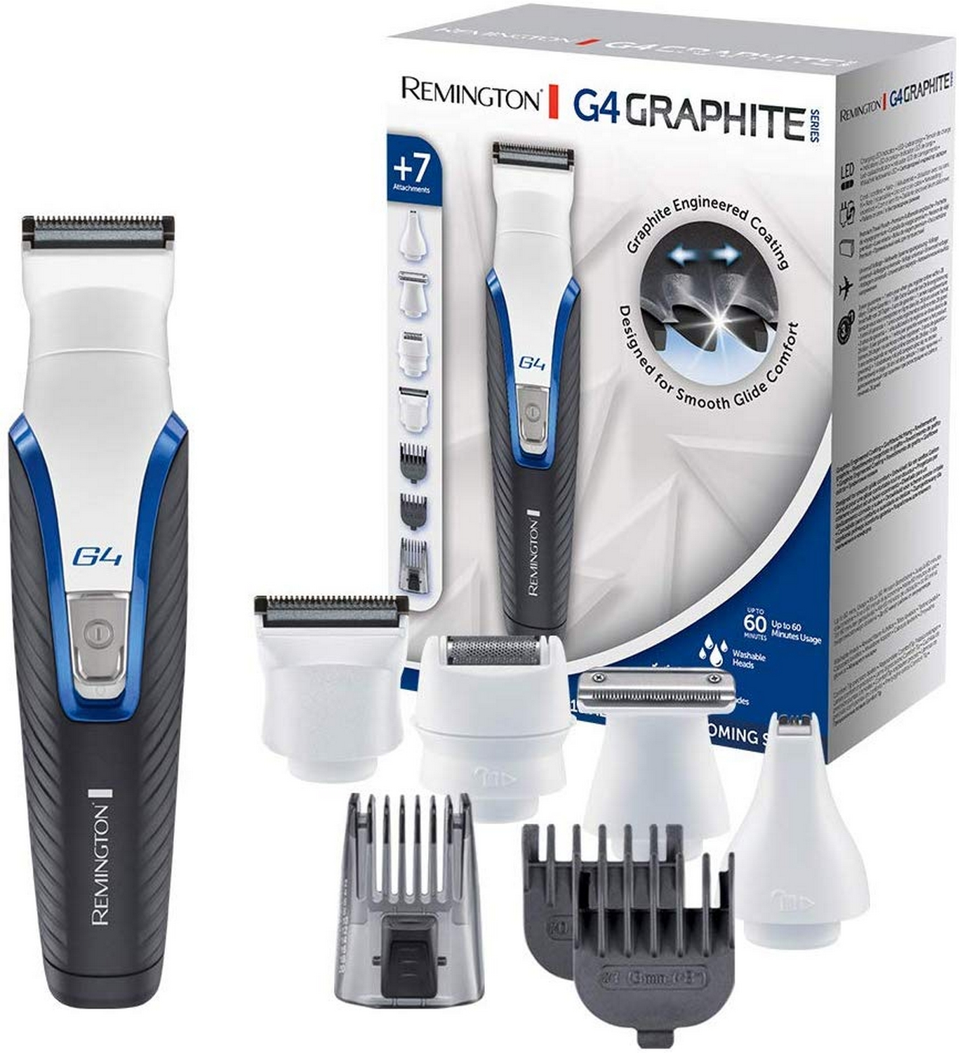 Remington G4 Graphite series pg4000 set recortador de barba y cortapelos 7 accesorios revestimiento grafito para vello facial nariz blanco negro afeitadora pg400 cabello cuerpo 2 20mm 60