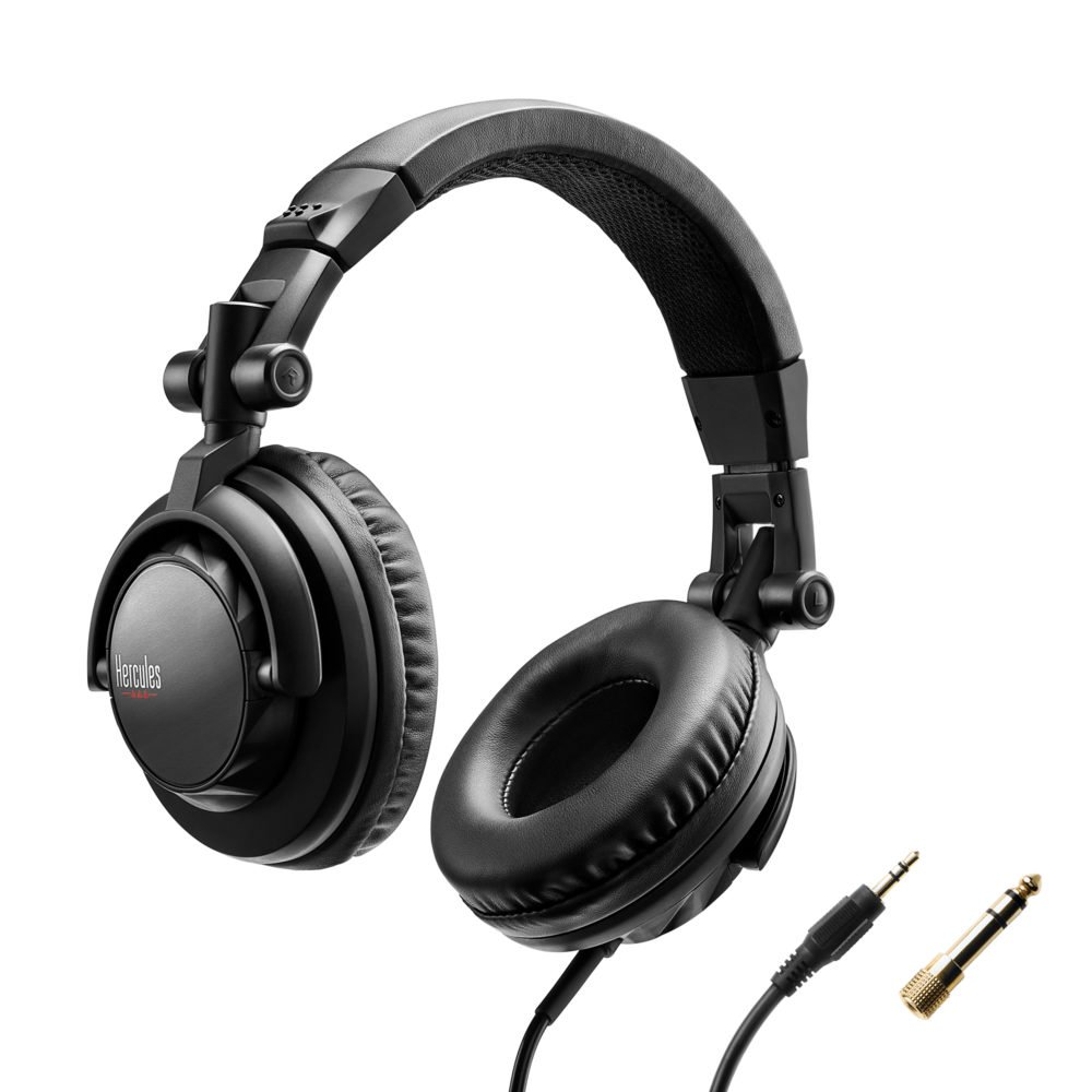 Auriculares con cable - Hercules HDP DJ45, Impedancia de 60 ohmios, Cable hasta 2 m, Pivotantes, Negro