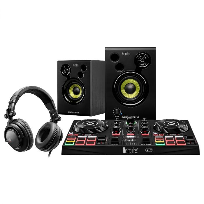 Hercules Djlearning Kit controladora djcontrol inpulse 200 auriculares hdp dj45 altavoces djmonitor 32 usb software negro dvs sistema de vinilo dig mesa