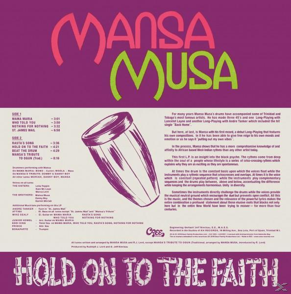 CD tok hátulja. Az album címe: Mansa Musa - Hold On To The Faith. A számlista és a szöveg látható.