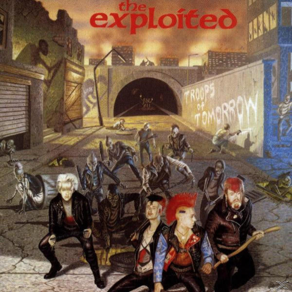 Album borító. Punkok egy disztópikus jelenetben. Cím: The Exploited.