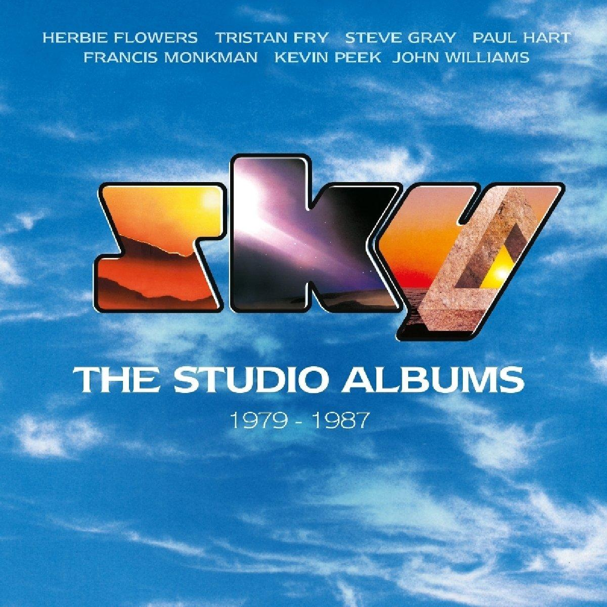 A Sky The Studio Albums 1979-1987 album borítója égbolttal és tájképekkel teli vastag betűkkel.
