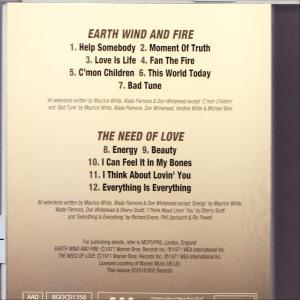 Rückseite eines Albums mit Titelliste für das Earth, Wind und Fire Album.