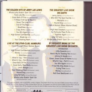 CD-Cover. Foto von Jerry Lee Lewis, Text listet Songs auf. Beige und Brauntöne auf dem Cover. Songtitel.