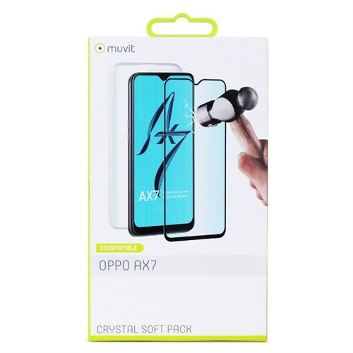 Funda + Protector - Muvit MUPAK0429, Para Oppo AX7, Flexible, Anti rayaduras, Vidrio templado, Transparente