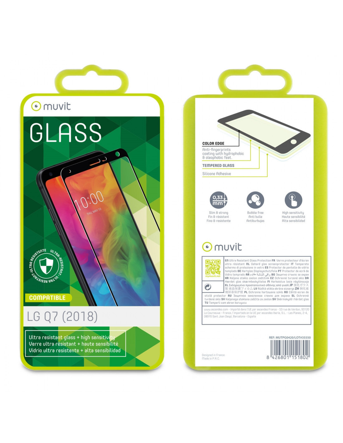 Protector Pantalla - Muvit MUTPG0420, Para LG Q7, Cristal templado, 9H, Transparente