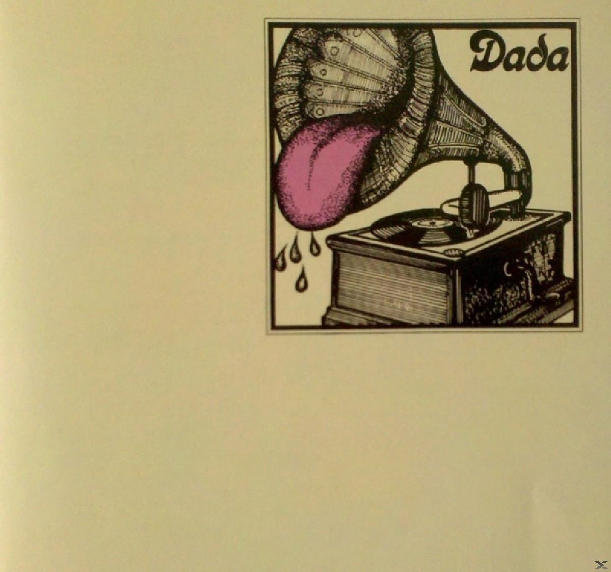 Albumcover. Grammophon mit rosa zungenförmiger Form. Dada-Text.