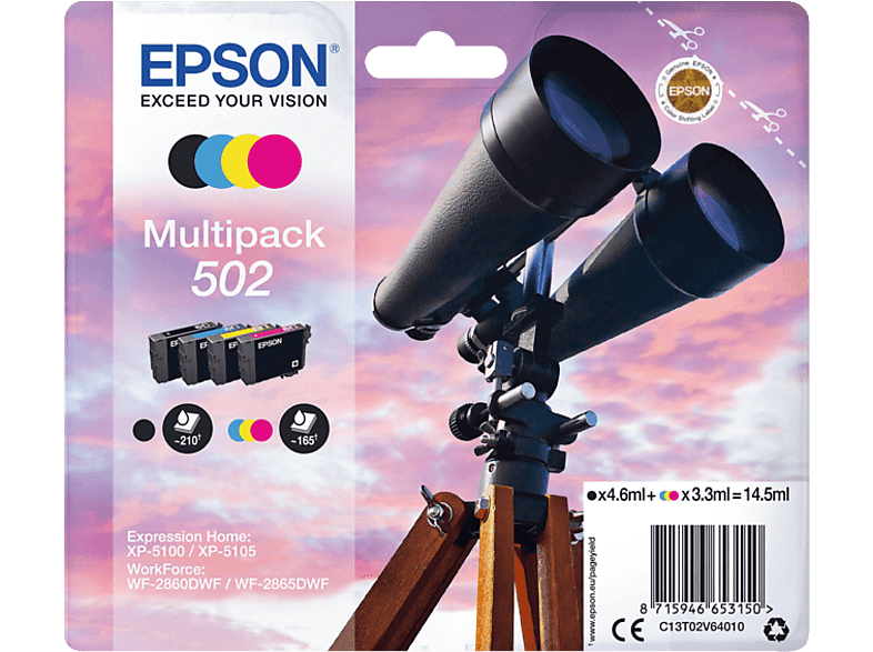 EPSON 502 Multipack Eredeti Tintapatron 1x4,6 ml+3x3,3 ml (C13T02W64010)