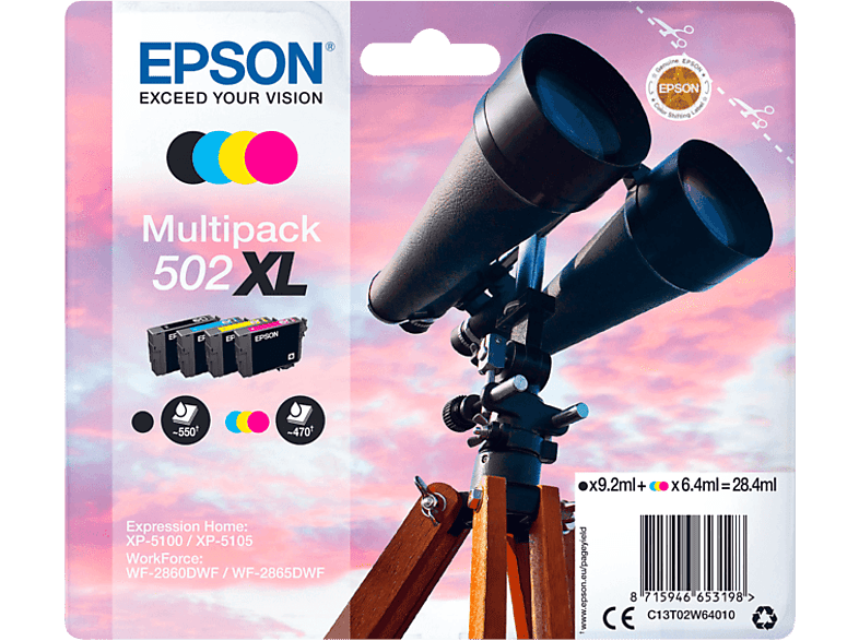 EPSON 502XL Multipack Eredeti Tintapatron 1x4,6 ml+3x3,3 ml (C13T02V64010)