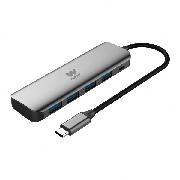 Hub USB - Woxter Type-C Adapter 40, Aluminio, 4 Puertos USB 3.0, 1 Puerto USB-C