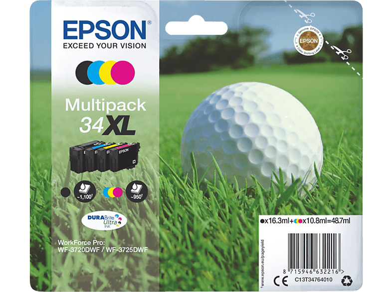 EPSON 34XL Multipack Eredeti Tintapatron 1x16,3 ml+3x10,8 ml (C13T34764010)