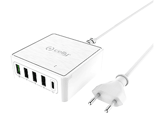 CELLY 4 USB 1Type-C 60W Süper Priz Şarj Cihazı Beyaz