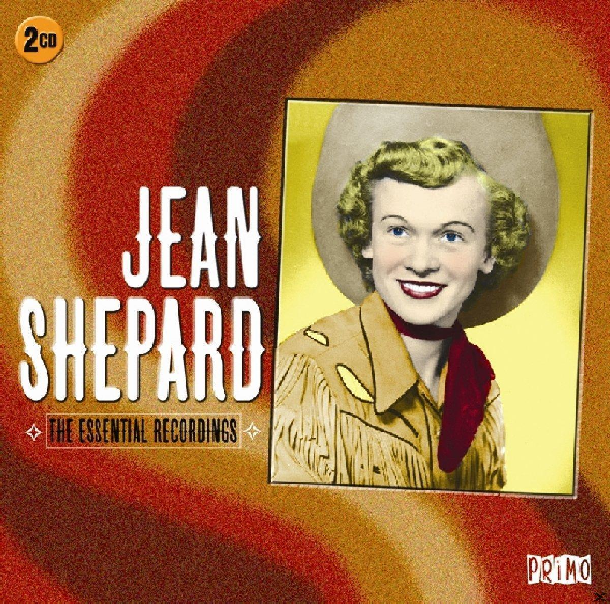 Album borító: Jean Shepard. Nő cowboy kalapban, portré, 'The Essential Recordings' felirat.
