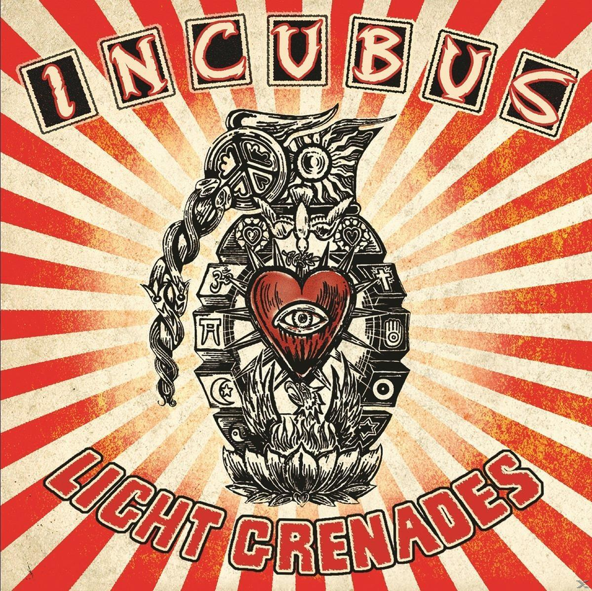 Albumborító egy szívvel, szemmel és lángokkal. Szöveg: 'LIGHT GRENADES' és 'INCUBUS'.