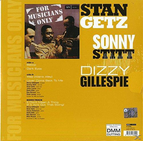 Stan Getz, Sonny Stitt, Dizzy Gillespie album borítója, sárga háttér, szöveg.