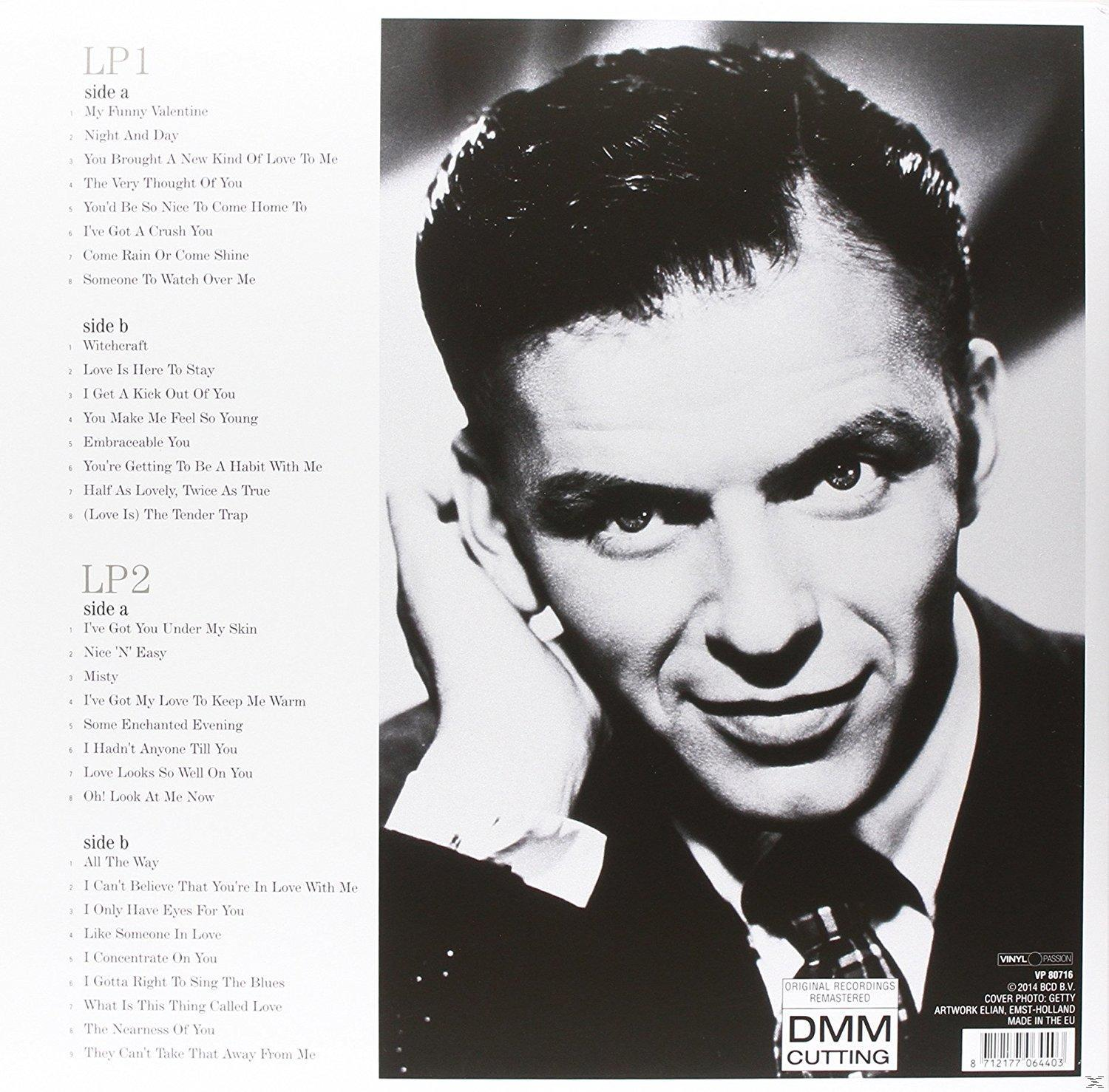 Frank Sinatra fekete-fehér képe, album borító szöveggel és számlistával.