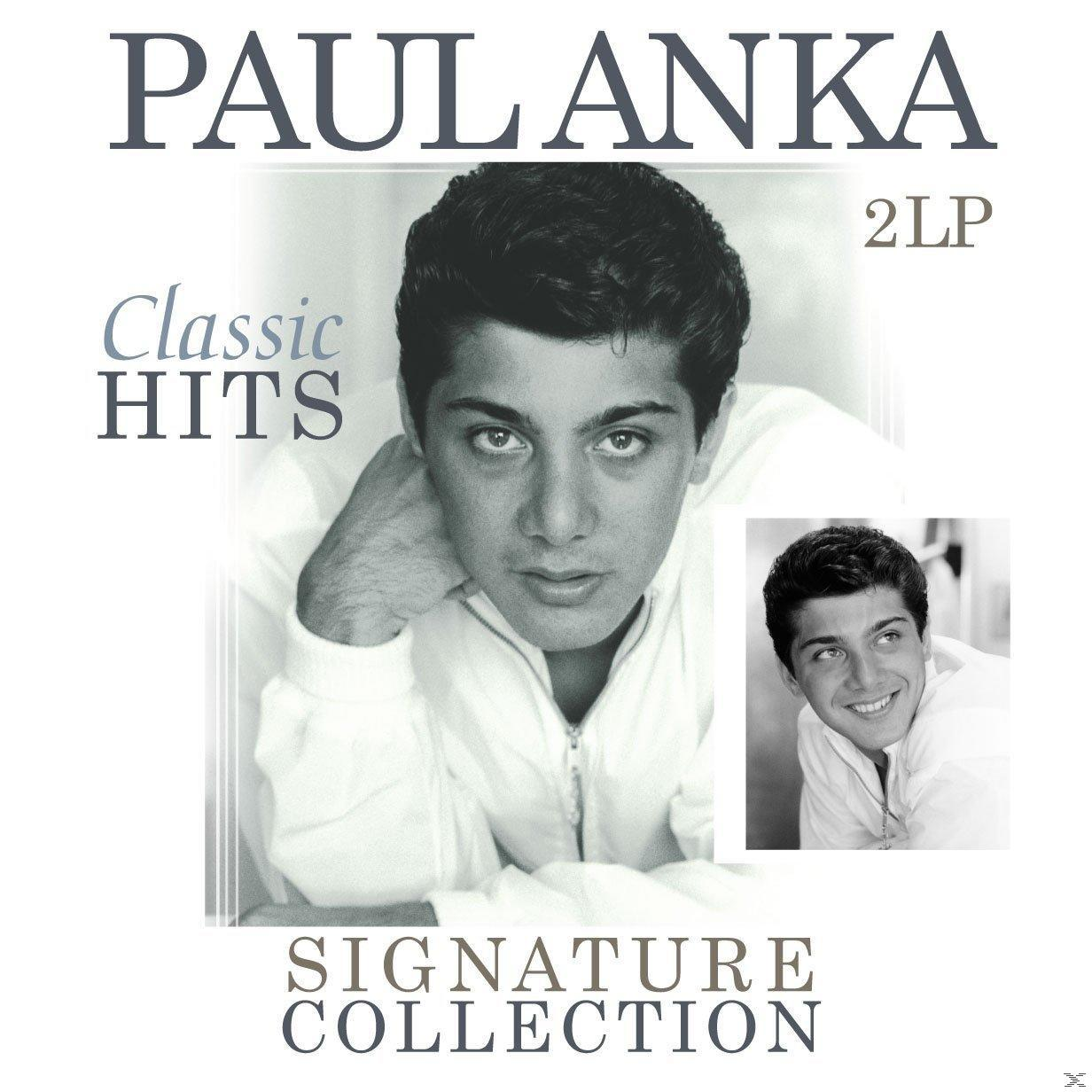 Album borító: Paul Anka, fekete-fehér fotó, két kép, 'Signature Collection' és 'Classic Hits' cím.