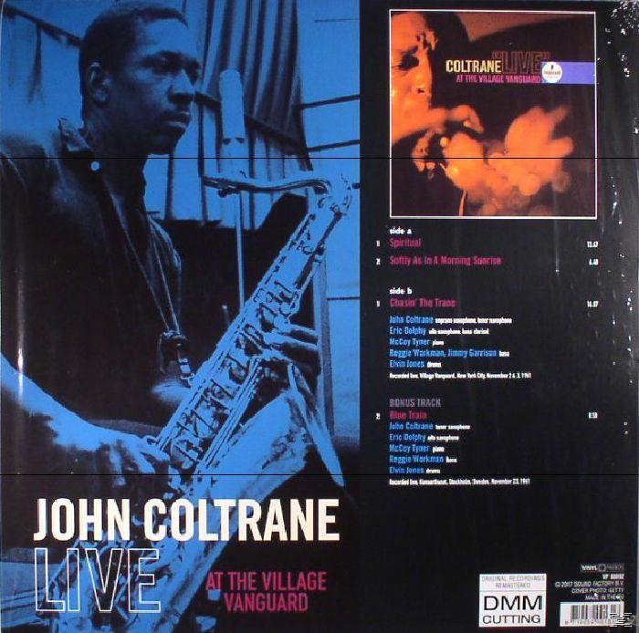 A John Coltrane 'Live at the Village Vanguard' című albumának borítója. Egy zenészt ábrázol.