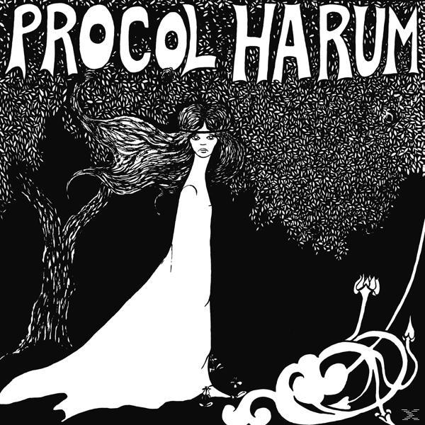 Album borító. Fehér szöveg 'Procol Harum'. Nő fehér ruhában, hosszú hajjal, fák között.