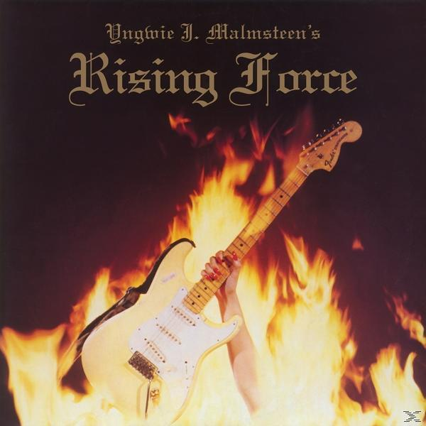 Album borítója lángoló gitárral, szöveggel: Yngwie J. Malmsteen's Rising Force.