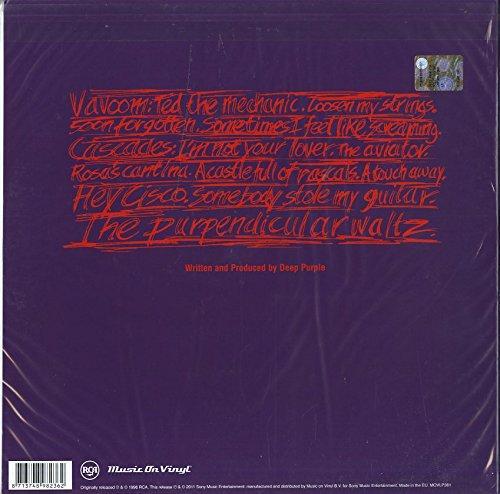 Lila vinil lemezborító kézzel írt piros dalfelsorolással és adatokkal. A Deep Purple a zenekar.