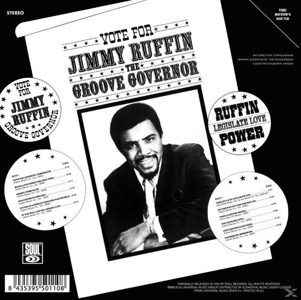 Album borító Jimmy Ruffinnal, szöveggel, fekete-fehér dizájnnal.
