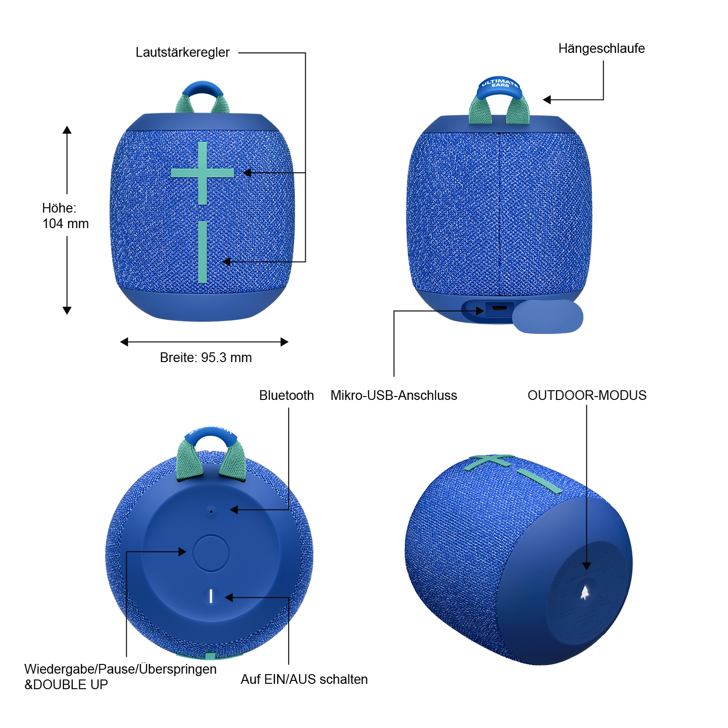 ULTIMATE EARS Wonderboom 2 Bluetooth Lautsprecher, Bermuda Blau, Wasserfest