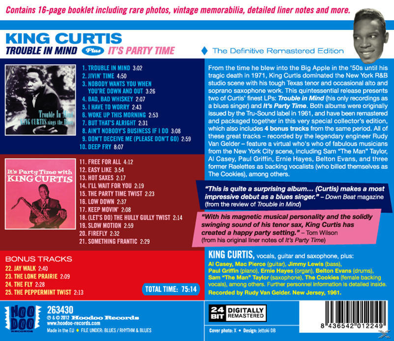 King Curtis album borítója, a zenész fotójával és az album részleteivel. Fehér háttér.