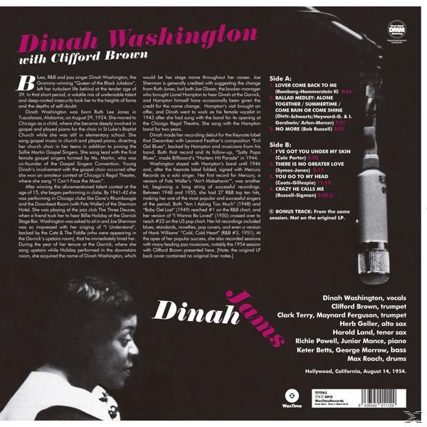 A 'Dinah Washington' albumborítója, szöveggel és Washington képével, valamint a számlistával.