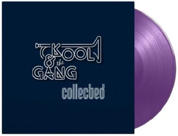 A Kool & The Gang 'Collected' című albumának borítója, egy lila bakelit lemezzel és egy sötétkék borítóval.