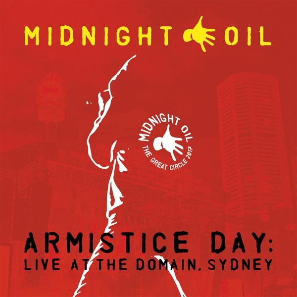 Album borító egy felfelé nyúló személy sziluettjével. Szöveg: Midnight Oil. Piros háttér.