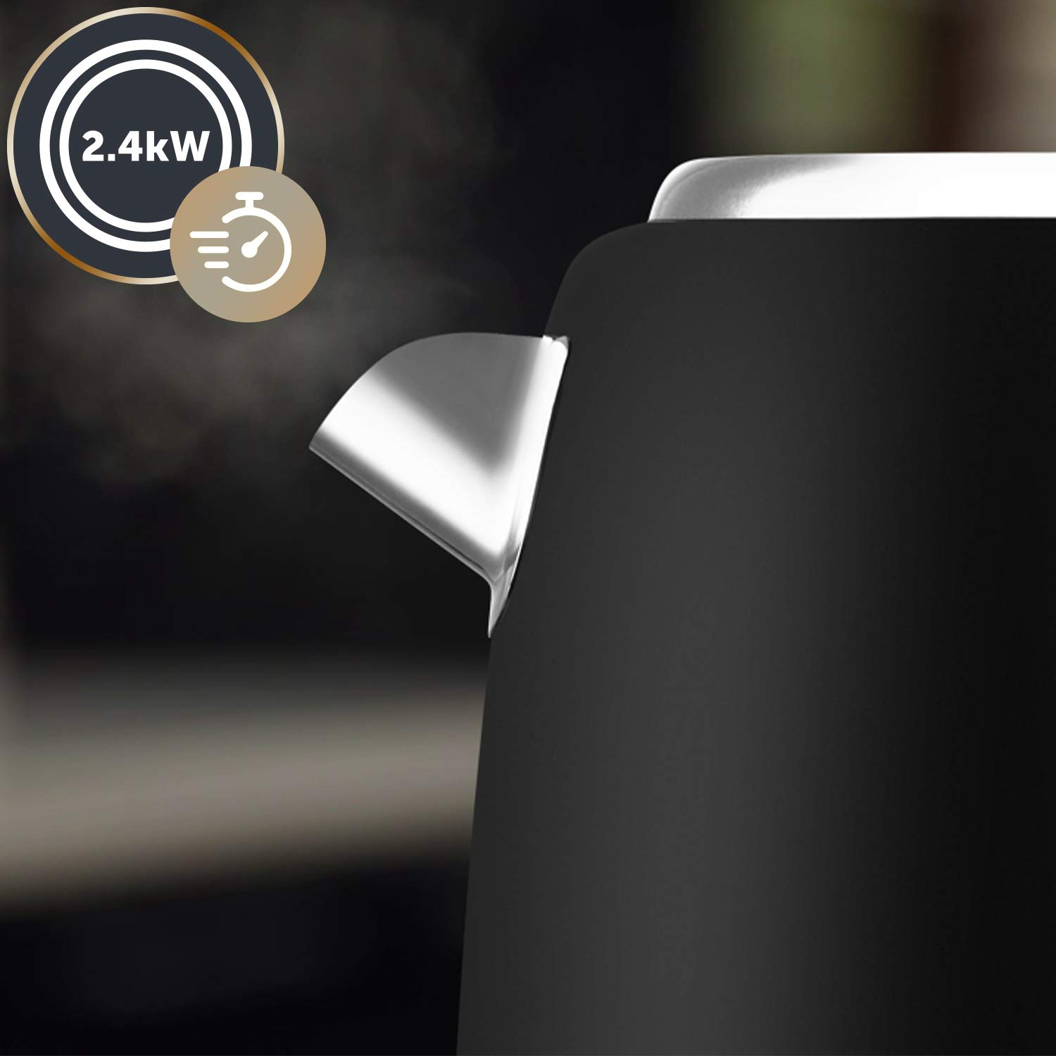 Hervidor de agua -  Breville VKT0146X01, 1.7 L, 8 Tazas, 2.4 kW, Ebullición rápida, Colección New York, Negro