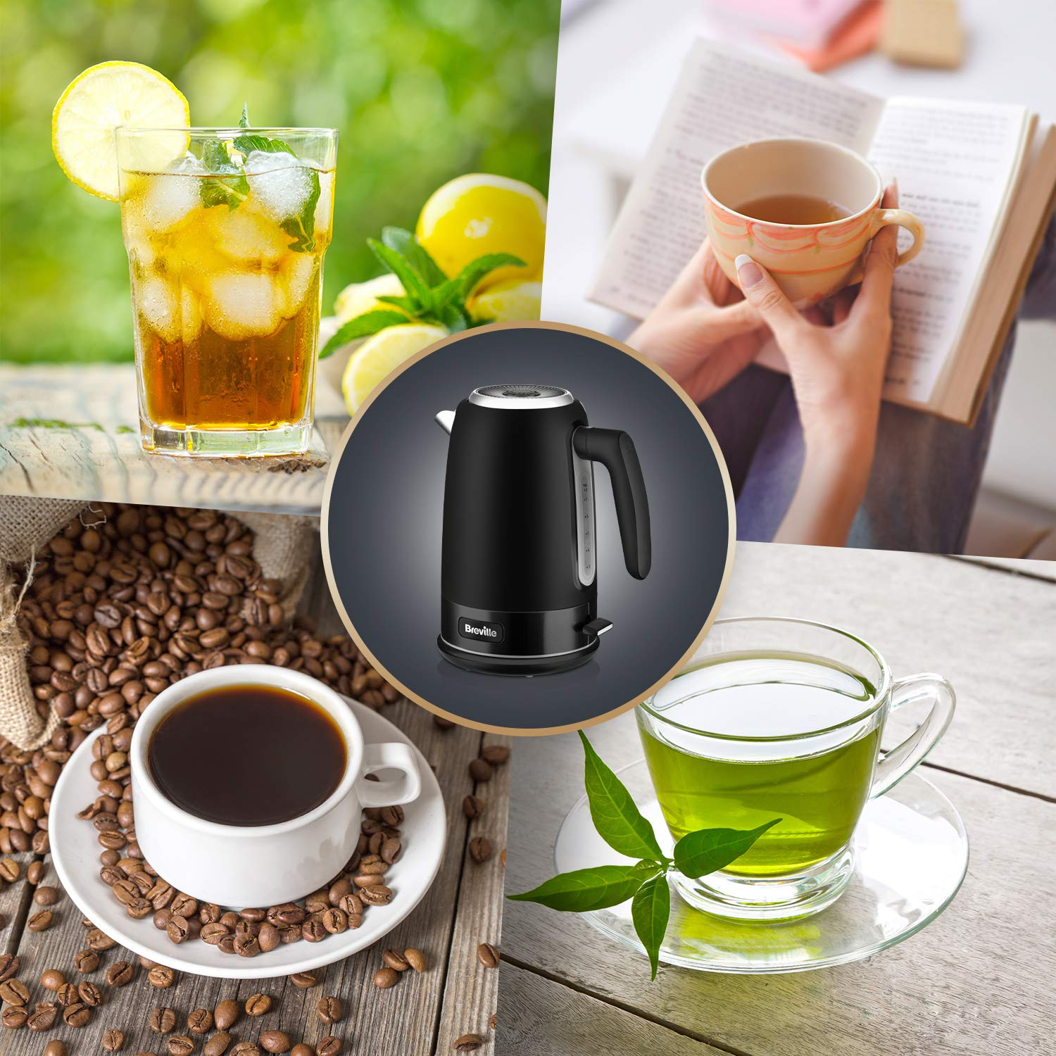 Hervidor de agua -  Breville VKT0146X01, 1.7 L, 8 Tazas, 2.4 kW, Ebullición rápida, Colección New York, Negro