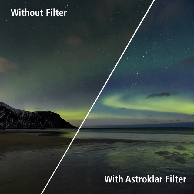 Une comparaison d'image divisée d'un paysage. Le côté gauche montre une vue normale, le côté droit avec un filtre.