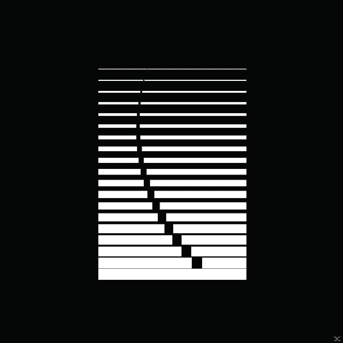 Schwarz-weiße abstrakte Kunst mit horizontalen Linien und einer vertikalen Linie.
