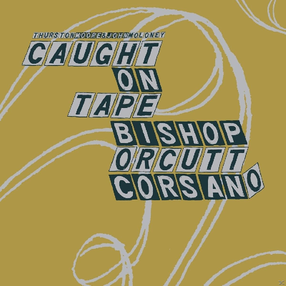 Albumcover mit gelbem Hintergrund und weißen Linien. Der Text lautet 'CAUGHT ON TAPE' und die Namen der Künstler.