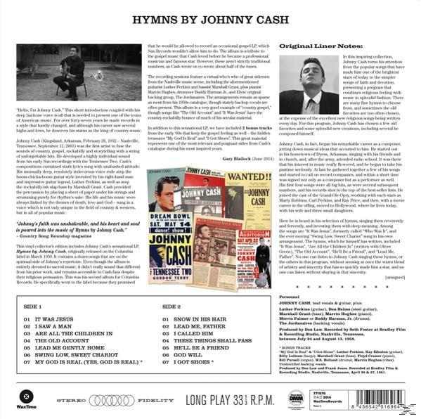 Album borító: "Hymns by Johnny Cash". Johnny Cash fekete-fehér fotókkal.