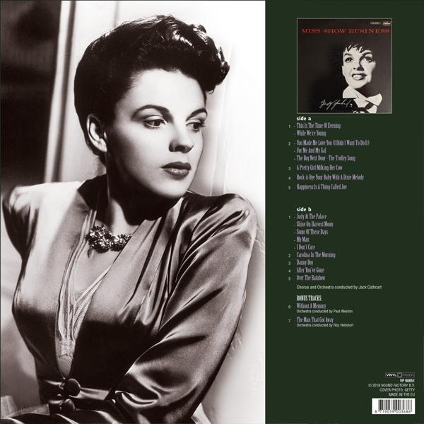 Albumcover für Miss Show Business. Judy Garland auf dem Cover, Titelliste auf der Seite.