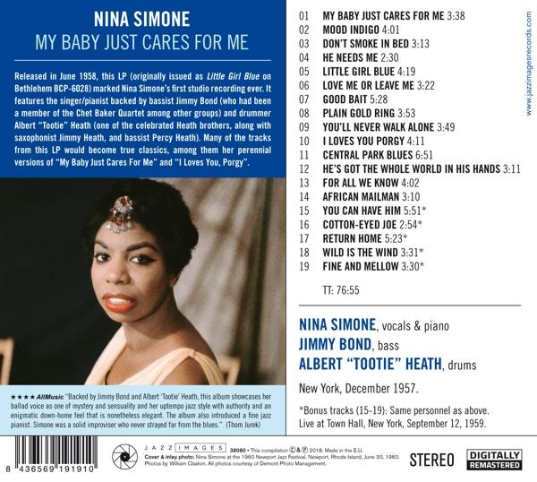 Albumcover. Frau in Schwarzweißfoto. Text: Nina Simone, My Baby Just Cares For Me.
