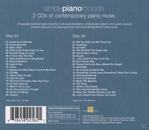 CD tok számlistákkal két kortárs zongorazenei lemezhez, fehér háttérrel és albumborítóval.