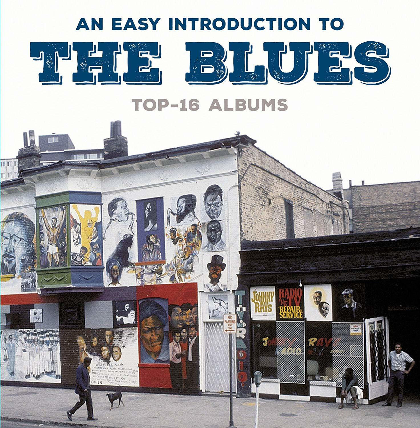 Albumcover mit einem Gebäude mit bemalten Wandgemälden. Der Text lautet 'An Easy Introduction to The Blues'.
